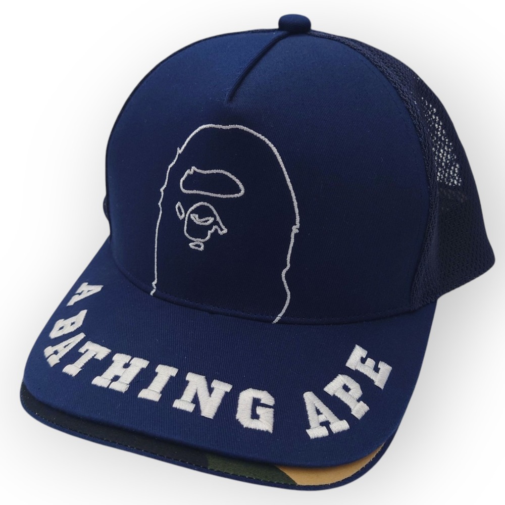 A Bathing Ape Double Visor Flap Cap Blue & Camo SnapBack Trucker Bape Authentic
